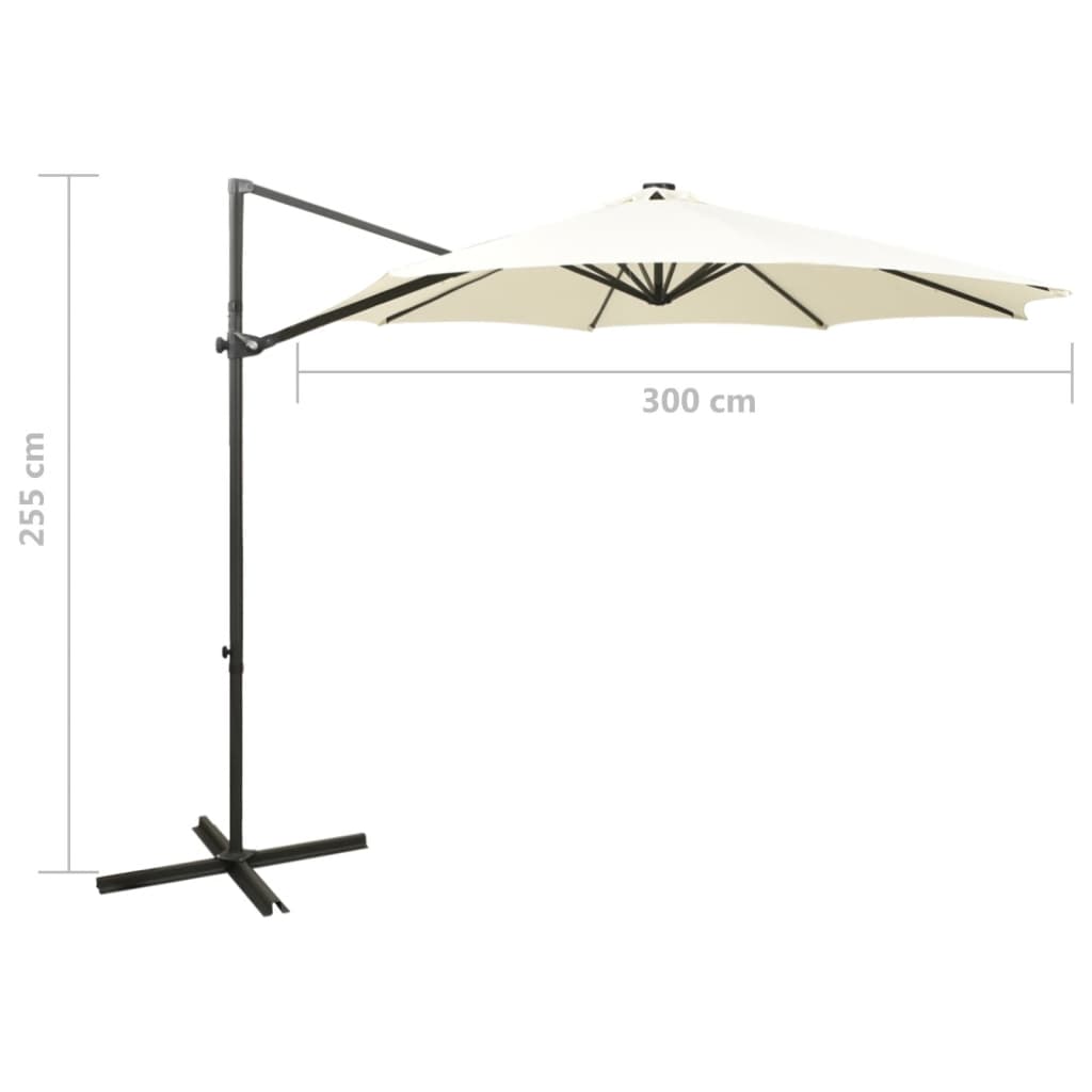Parasol déporté avec mât et lumières LED Sable 300 cm